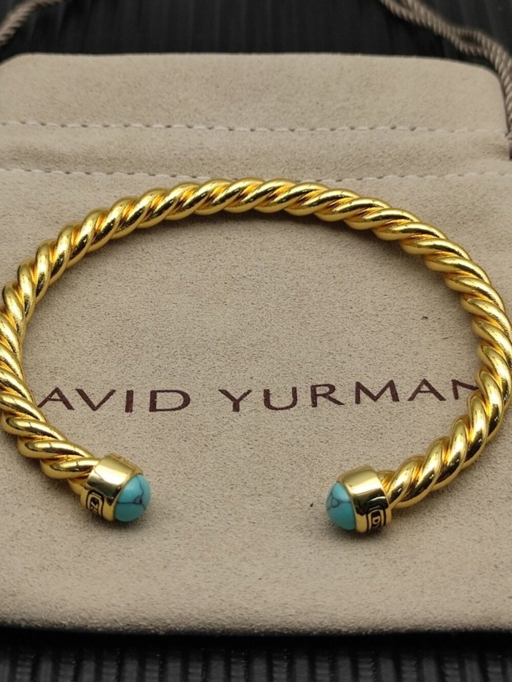 David Yurman 6MM Gold Turquoise Knotted Cuff Bracelet